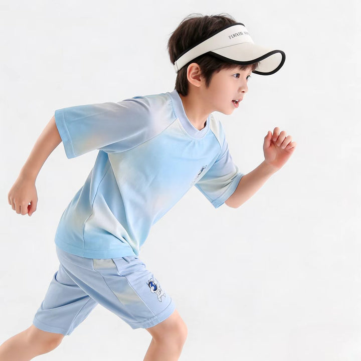 Damen nan atmungsaktives Kinder Sportset mit kurzarm Shirt und elastischer Bundshorts Drune