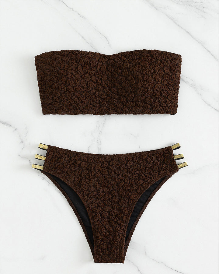 Damen Bandeau-Bikini mit strukturiertem Oberteil und dekorativen Details Drune