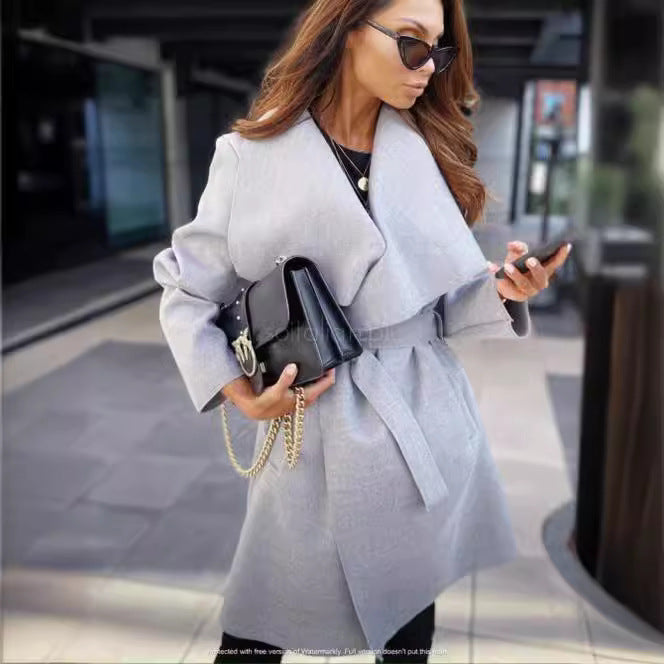 Damen eleganter, frecher Mantel im lässigen Wrap-Design Drune