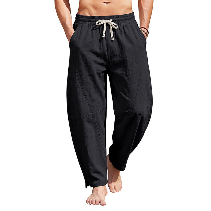 Herren knöchellange Freizeithose aus Leinenmix mit elastischem Kordelbund und seitlichen Schlitzen Drune