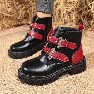 Damen Stiefeletten mit modischen Schnallen und robustem Profil Drune