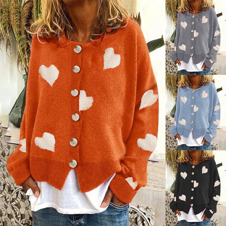 Damen Strickjacke mit Herzmuster und Knopfleiste Drune