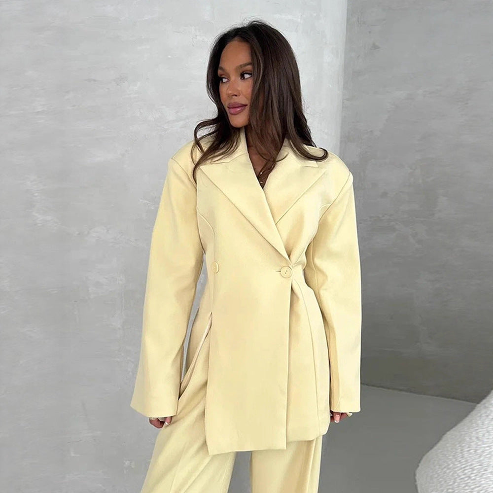 Damen Zweiteiliges Oversize-Anzugset mit Wickel-Blazer und weiten Palazzohosen Drune
