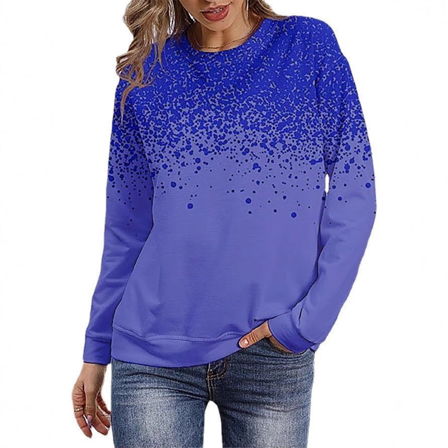 Damen Sweatshirt mit Farbverlauf-Punktdruck und Rundhalsausschnitt Drune