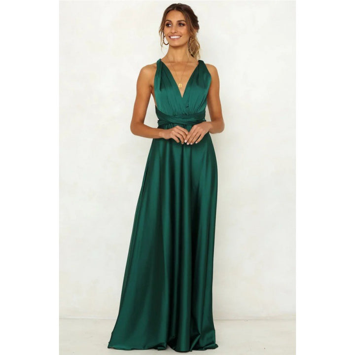 Damen elegantes Maxikleid mit raffiniertem Wickelausschnitt und langen Trägern Drune