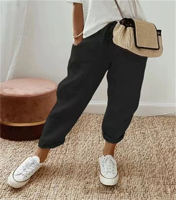 Damen Bequeme und lässige Chino-Hose mit elastischem Bund Drune