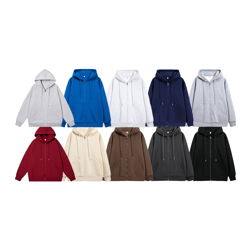 Unisex Oversize Kapuzen-Sweatjacke mit durchgehendem Reißverschluss, Kängurutaschen und gerippten Bündchen Drune