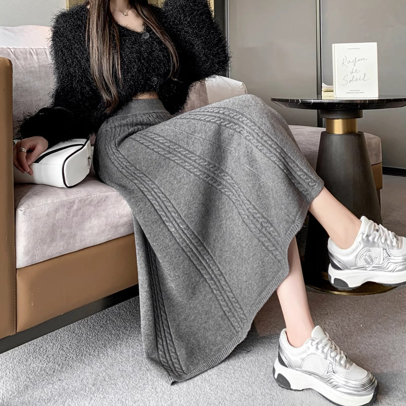 Damen Langer Strickrock mit feinem Rippmuster Drune