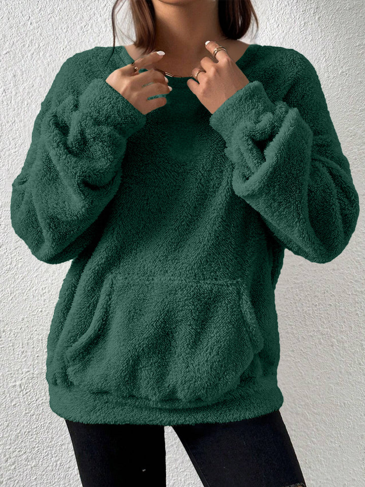 Damen Kuscheliger Teddy-Fleece-Pullover mit Kängurutasche Drune