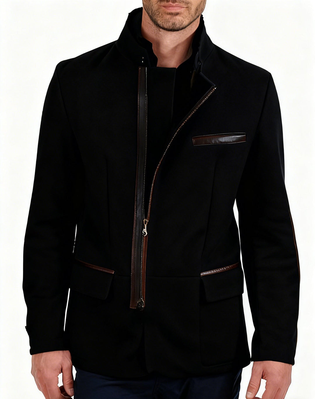 Herren nan elegante Wildlederjacke mit Stehkragen und verdecktem Reißverschluss Drune