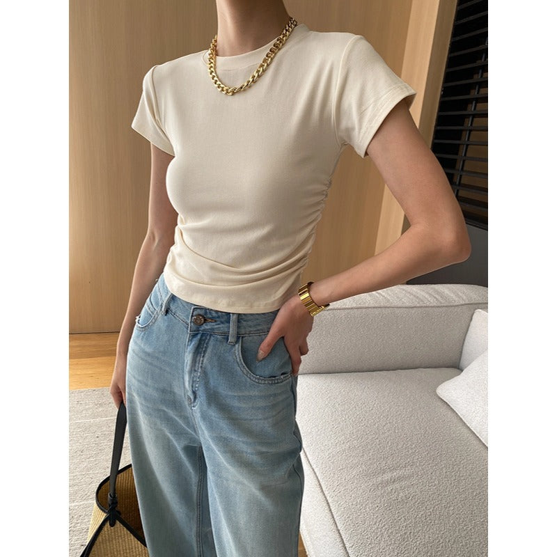 Damen figurbetontes T-Shirt mit dezenten Raffungselementen Drune