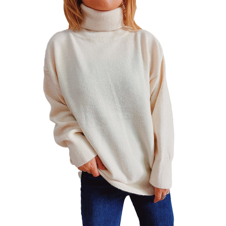 Damen Grobstrickpullover mit hohen Kragen und lockerer Passform Drune