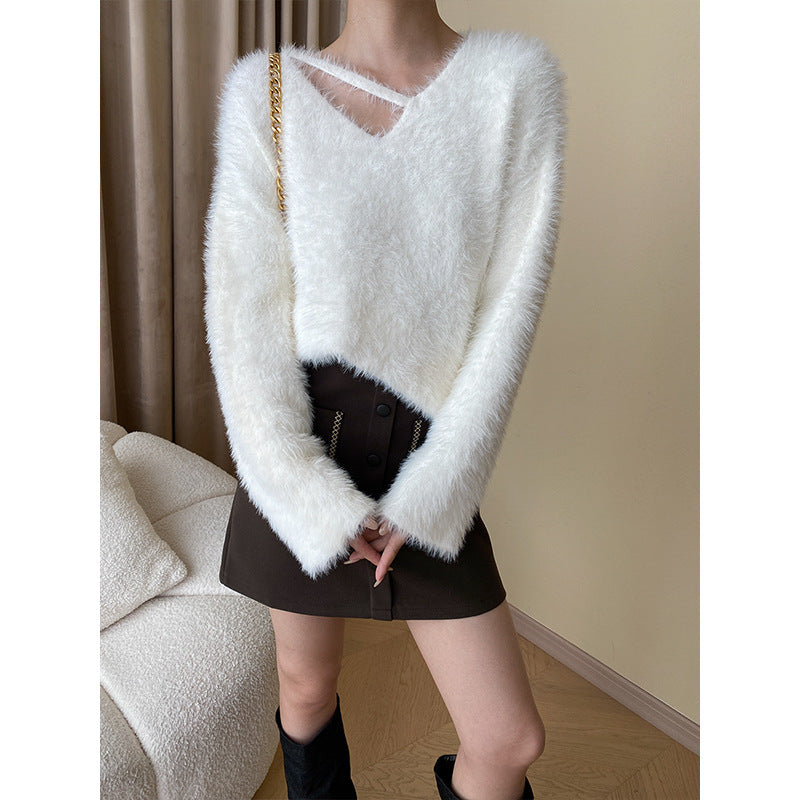 Damen kuscheliger V-Ausschnitt Pullover mit raffinierten Details und weichem Material Drune
