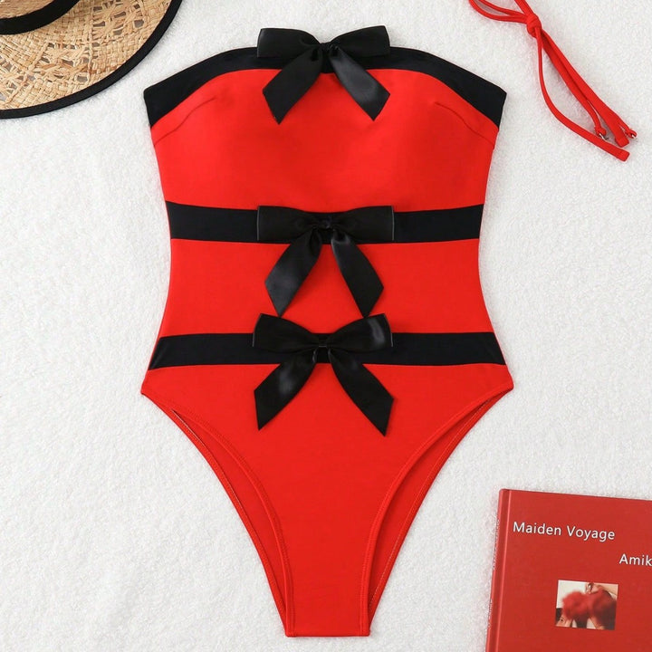 Damen Bandeau-Badeanzug mit dekorativen Schleifen Drune