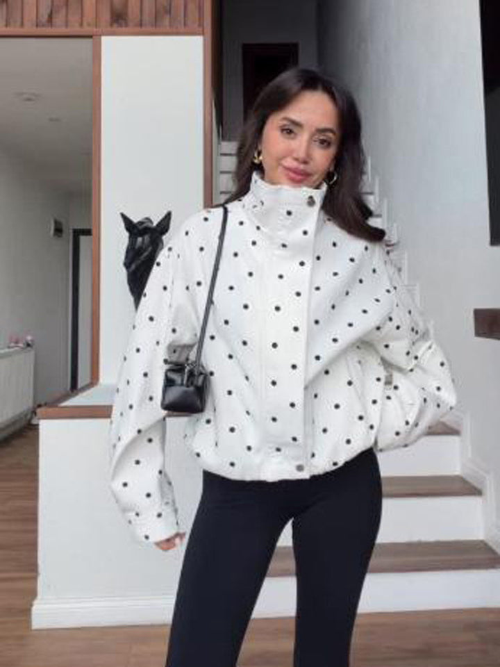 Damen Oversize-Blouson mit Stehkragen und Pünktchen-Print Drune