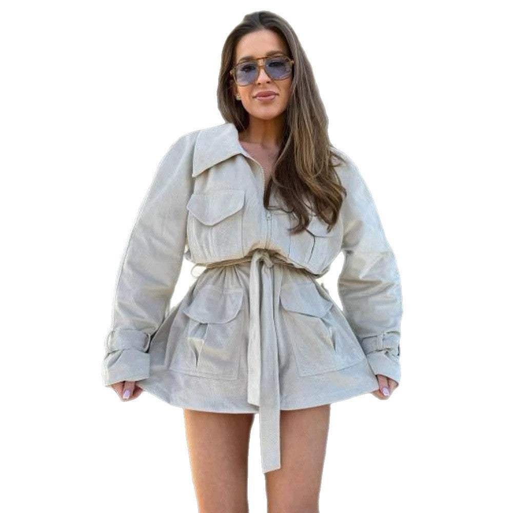 Damen Kurzjacke im Utility‑Shacket‑Stil mit Taillenzug Drune