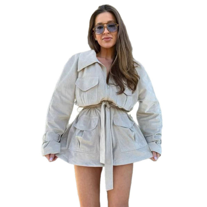 Damen Kurzjacke im Utility‑Shacket‑Stil mit Taillenzug Drune