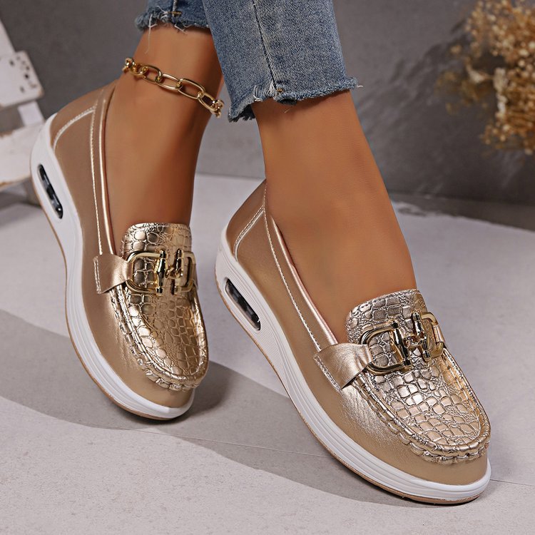 Damen  modische Plateau Loafer mit gepolstertem Luftkissenfußbett und Krokoprägung Drune