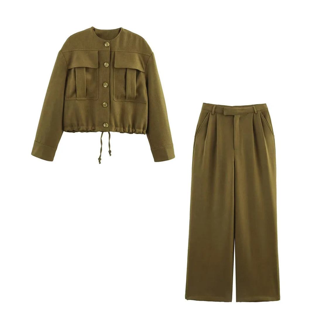 Damen elegante Palazzo-Hose mit Faltenwurf und hohem Bund Drune