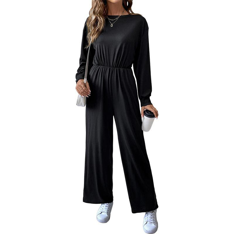 Damen Lässiger Einteiler mit elastischer Taille, Seitentaschen und weitem Bein Drune