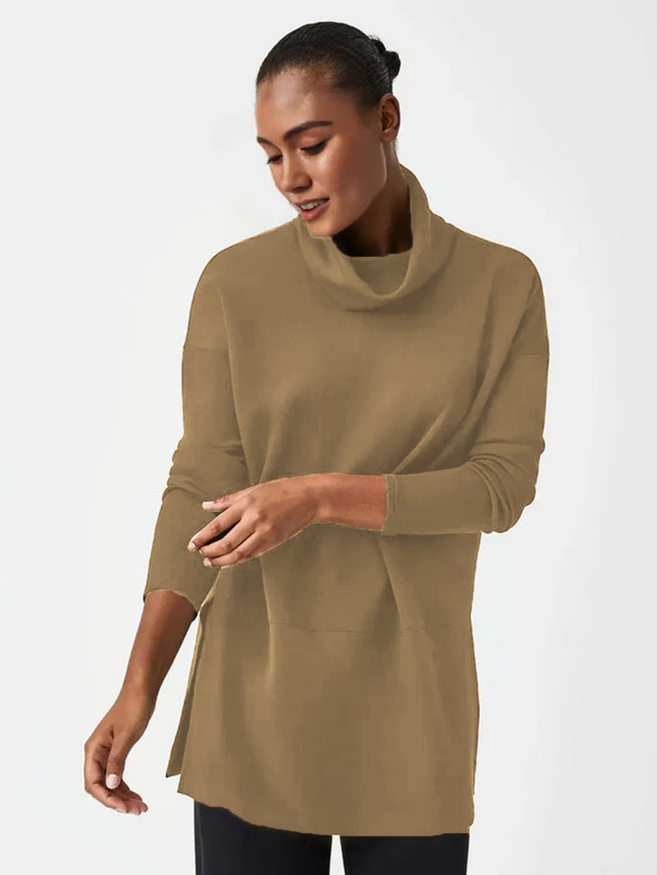 Damen Cozy Funnel Neck Tunika Pullover mit Übergrößen-Schnitt und seitlichen Schlitzen Drune