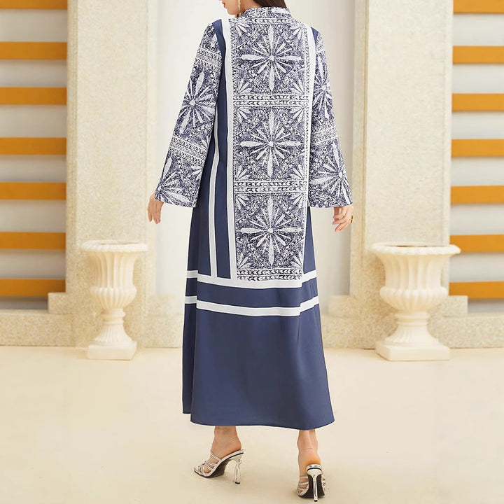 Damen Maxikleid mit elegantem Stehkragen und ausgestellten Ärmeln Drune