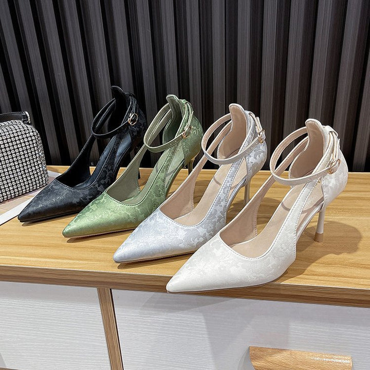 Damen Spitzen High Heels mit eleganter Fesselriemenverzierung Drune