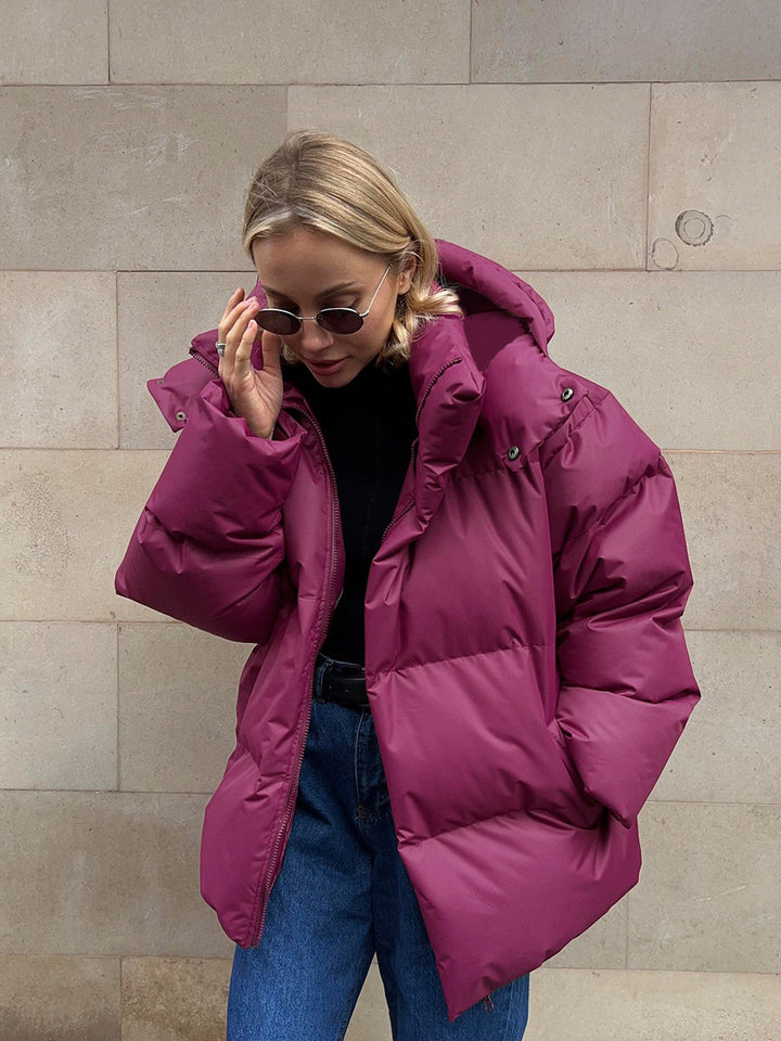 Damen sportliche Daunenjacke mit hohem Kragen und voluminösem Schnitt Drune