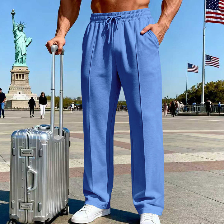 Herren Weite Travel-Loungehose mit Bügelfalte, elastischem Tunnelzug und seitlichen Eingrifftaschen Drune