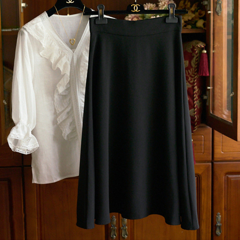 Damen Eleganter Midi-Rock mit verstellbarem Taillengürtel Drune
