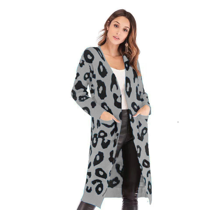 Damen Grobstrick-Kardigan mit Leopardenmuster und praktischen Taschen Drune