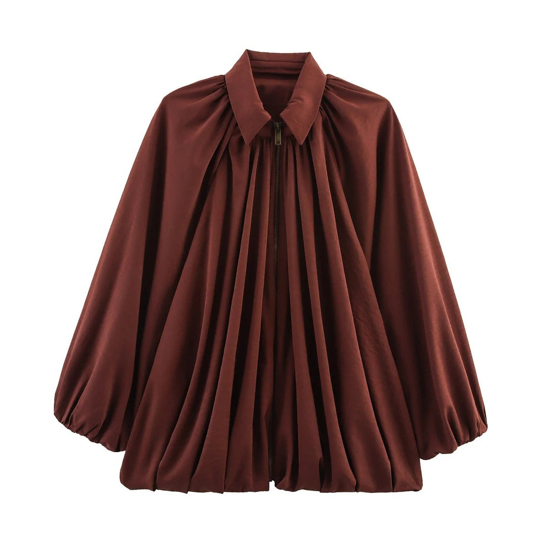 Damen modische Bluse mit voluminösen Ärmeln und eleganten Falten Drune