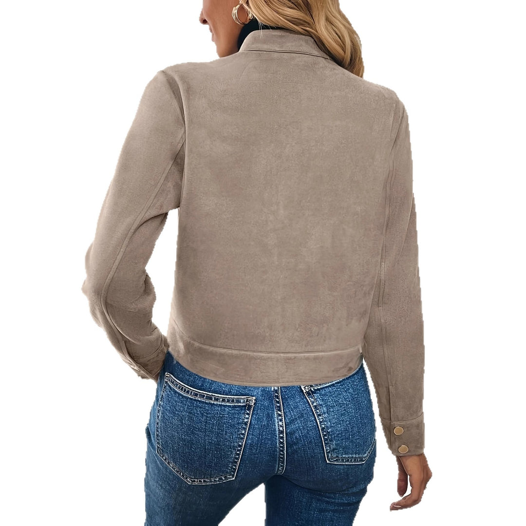 Damen modische Kurzjacke aus hochwertigem Kunstleder mit praktischen Taschen Drune