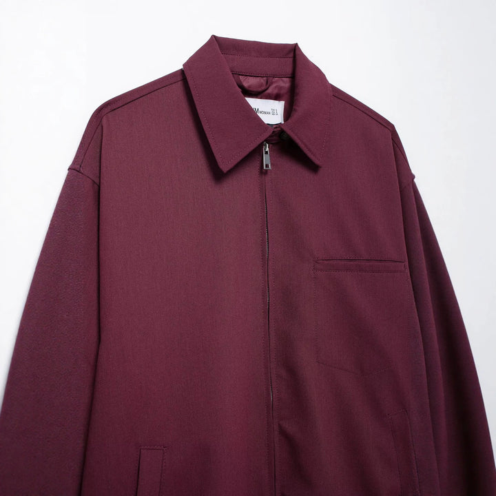Damen Oversized Blouson mit Reißverschluss, Hemdkragen und Eingrifftaschen Drune
