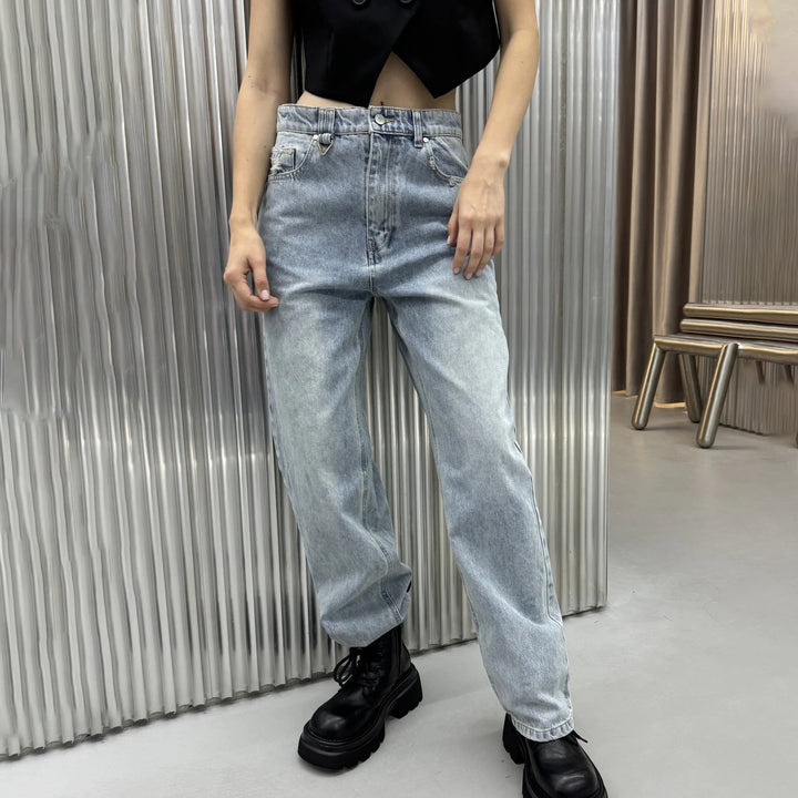 Damen Wide-Leg-Jeans mit Destroyed-Details und hohem Bund Drune