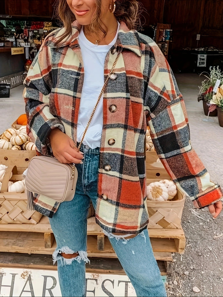 Damen Karojacke mit Knöpfen und modischem Schnitt Drune