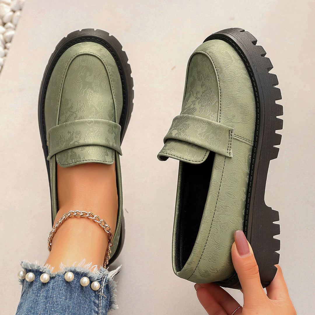 Damen Chunky Loafer mit profilierter Gummisohle und geprägtem Kunstleder Drune