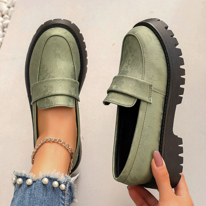 Damen Chunky Loafer mit profilierter Gummisohle und geprägtem Kunstleder Drune