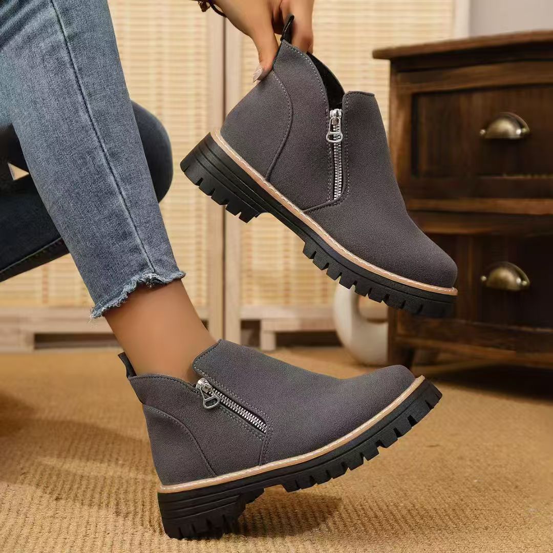 Damen Warme Chelsea-inspirierte Stiefelette mit seitlichem Reißverschluss und grober Profilsohle Drune