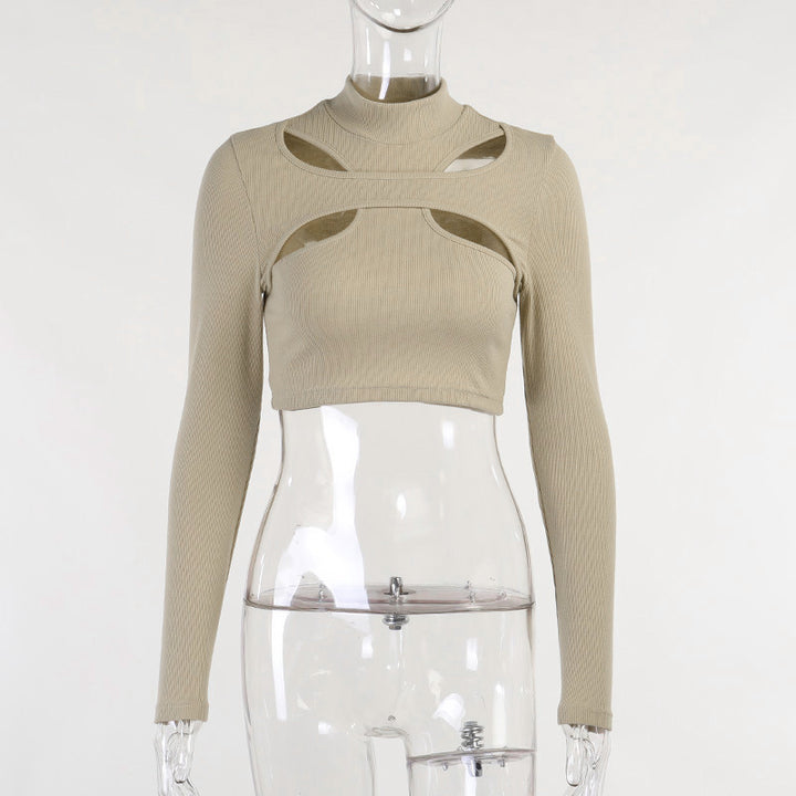 Damen trendiges Oberteil mit Cut-Outs und hohem Kragen Drune