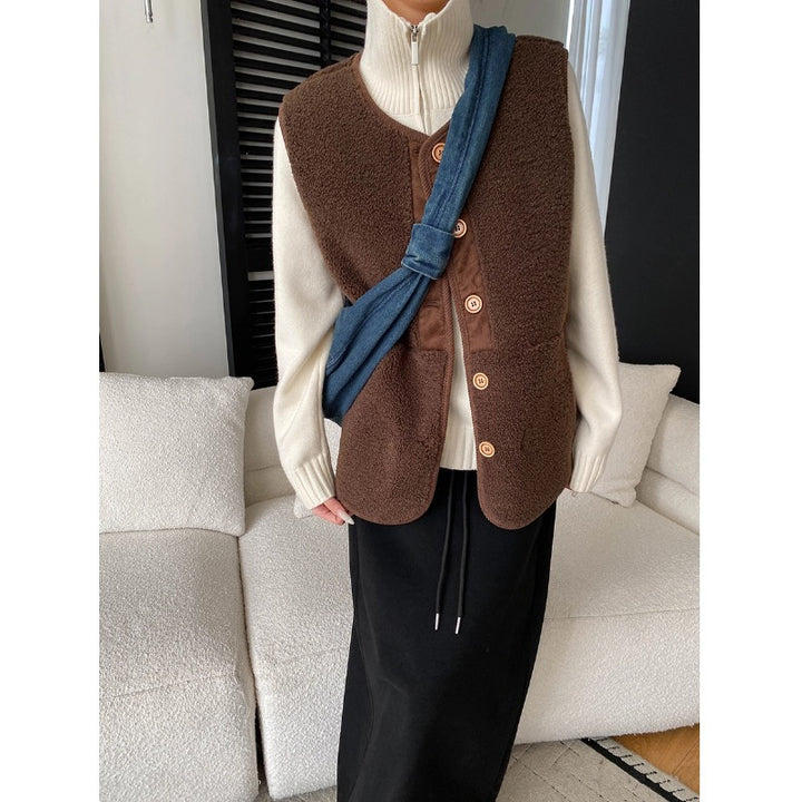 Damen Fleece-Weste mit Knopfdetails und hohem Kragen Drune