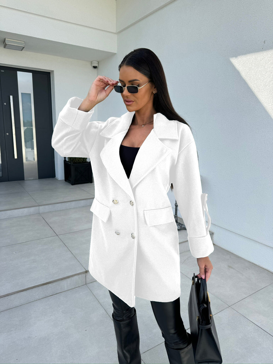 Damen Eleganter Oversized-Doppelreiher-Mantel mit strukturiertem Obermaterial Drune