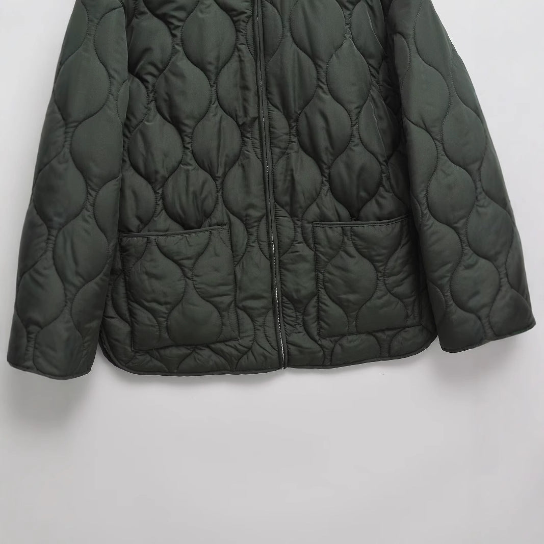 Damen nan gesteppte Oversize-Quiltjacke mit Rundhals, durchgehendem Reißverschluss und aufgesetzten Taschen Drune