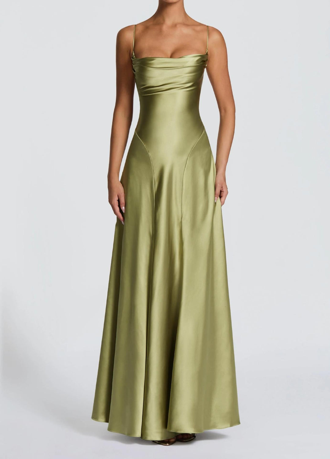 Damen Elegantes Maxi-Kleid mit fließendem Satin und verführerischem Spaghettiträger Drune