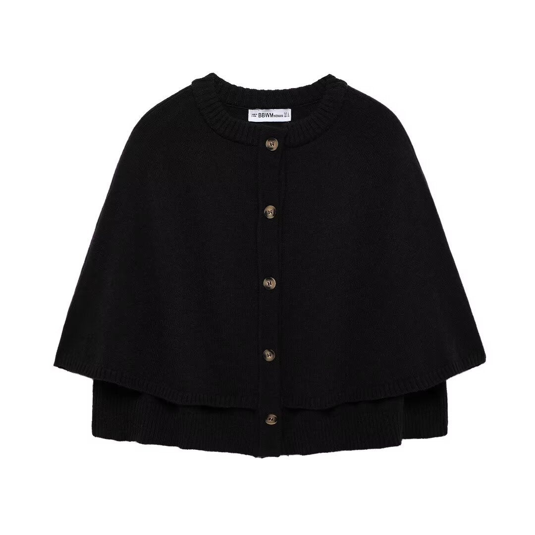 Damen Cape-Cardigan mit Knopfleiste und zweilagigem Umhang Drune