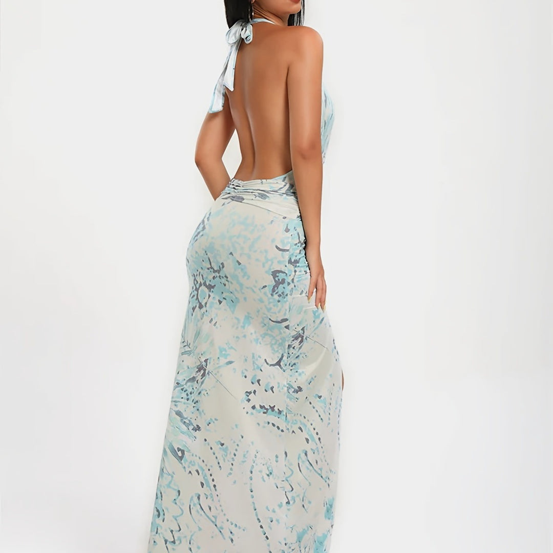 Damen Maxi-Kleid mit raffinierten Drapierungen und dekorativer Satineinfassung Drune