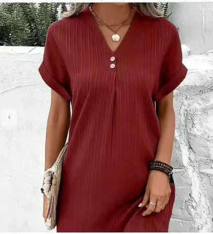 Damen lässiges Midi-Kleid mit Knopfdetails Drune