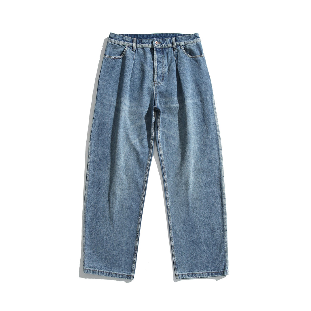 Damen High‑Waist Jeanshose mit Bundfalten, weitem Bein und Vintage‑Waschung Drune