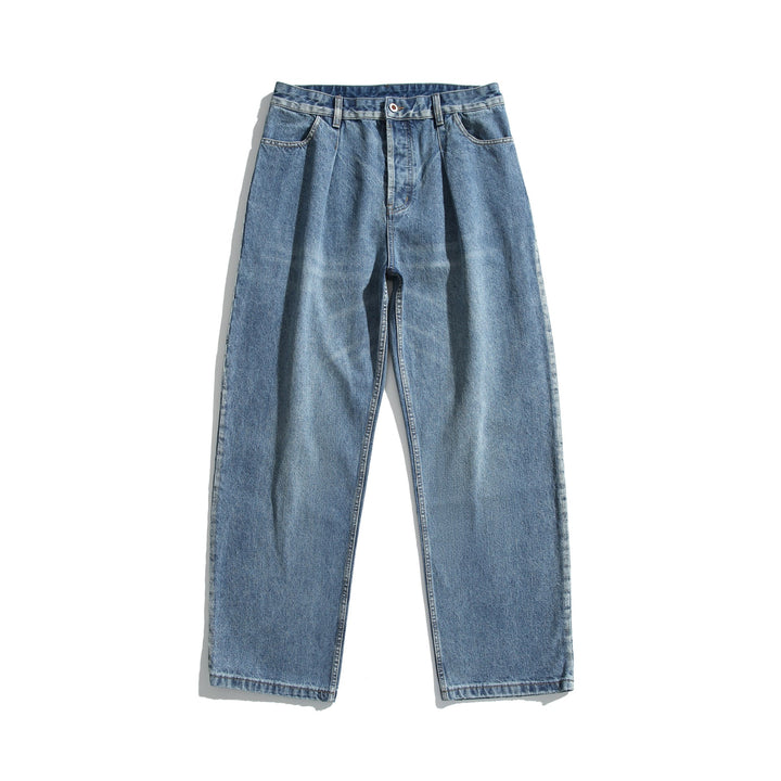 Damen High‑Waist Jeanshose mit Bundfalten, weitem Bein und Vintage‑Waschung Drune