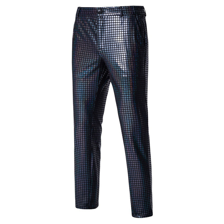Herren nan Slim-Fit Anzughose mit glänzender Paillettenoptik und feinem Karomuster Drune